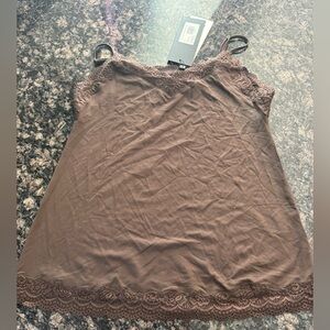Ruti Touch of Sex Appeal Brown Cami Lace Med 8  NWT Stretchy Tank Top Womens